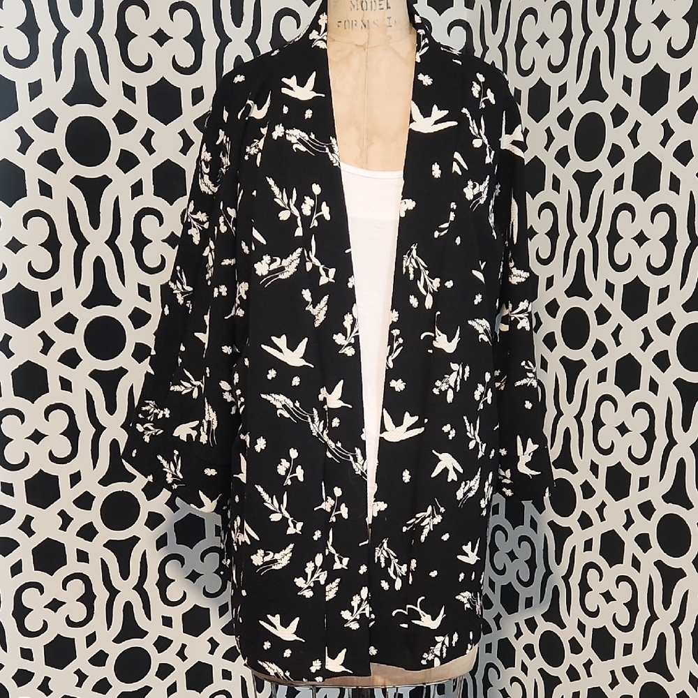 Leota Black Floral Jacket - Kimono Jacket in In Flight - XL